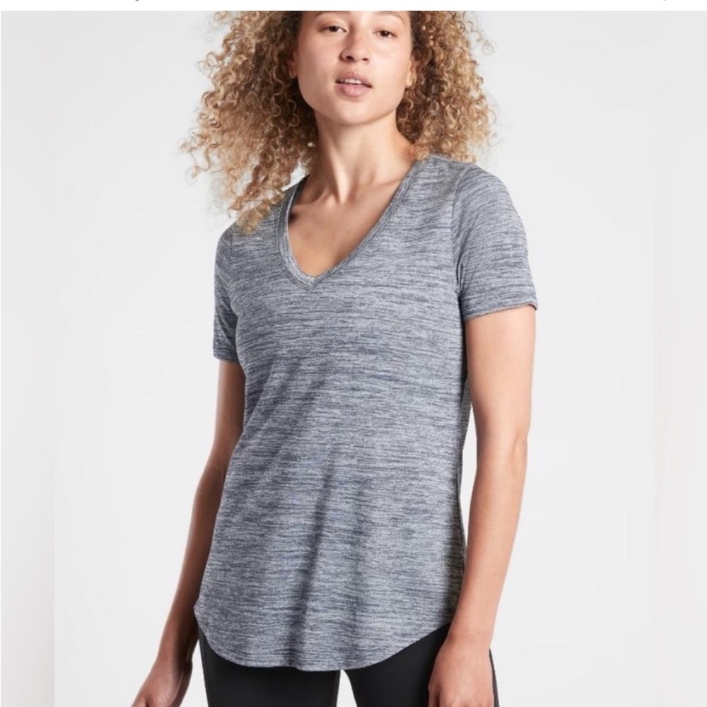 ATHLETA Breezy Scoop V-Neck Tee Heather Gray Women Large Activewear‎ Lightweight